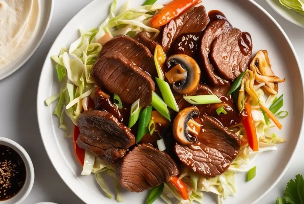 Moo Shu Beef, mu shu beef, moo shu beef with pancakes, moo shu beef recipe, moo shi beef