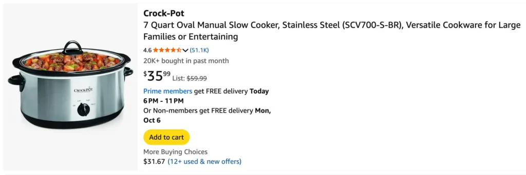 Crock-Pot 7 Quart Oval Manual Slow Cooker, Stainless Steel