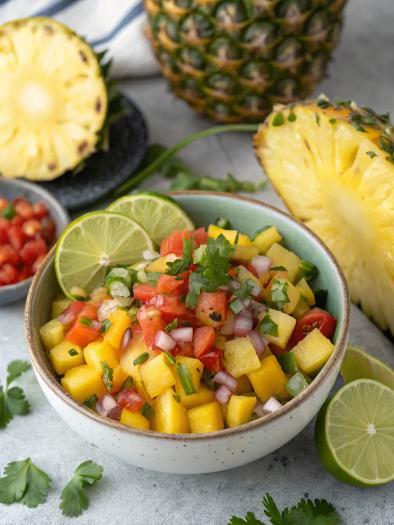 pineapple pico de gallo, fruit salsa, pineapple salsa recipe, tropical pico de gallo