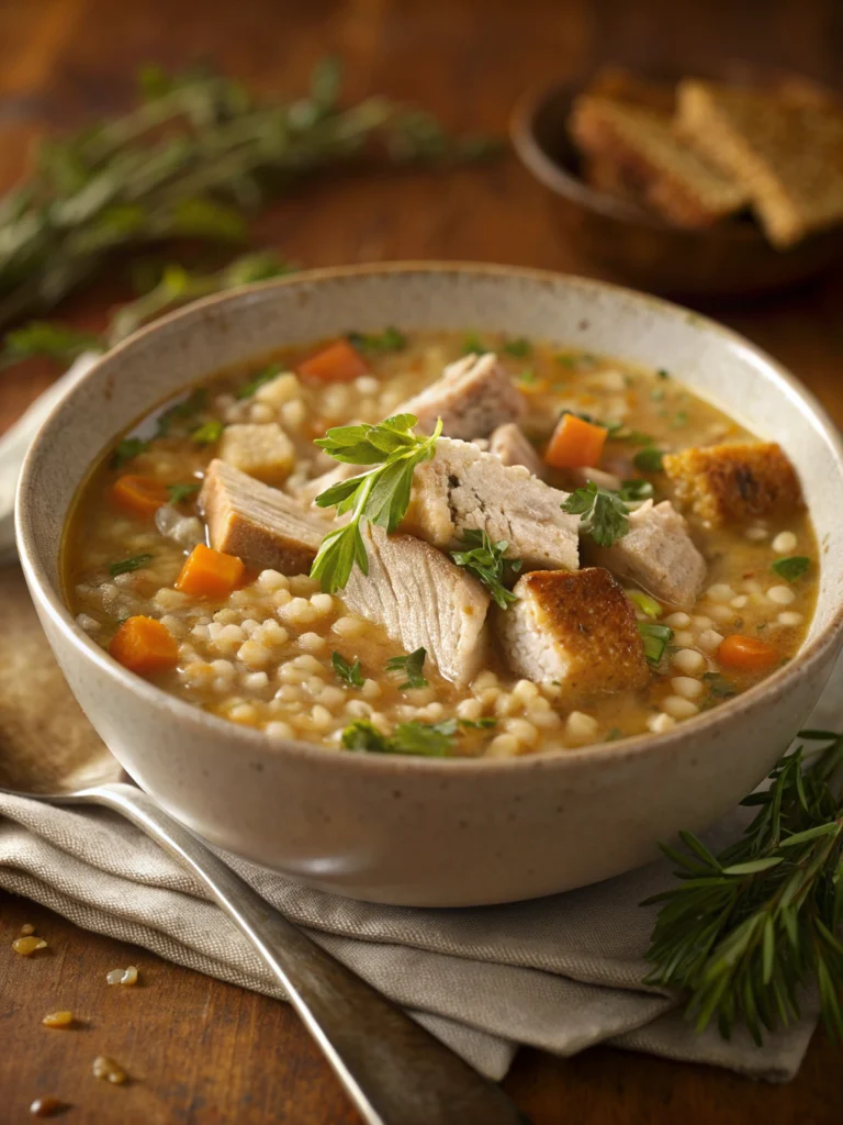 barley and turkey soup, barley soup recipe, turkey soup healthy, high fiber soup, winter soup bowl, healthy comfort soup