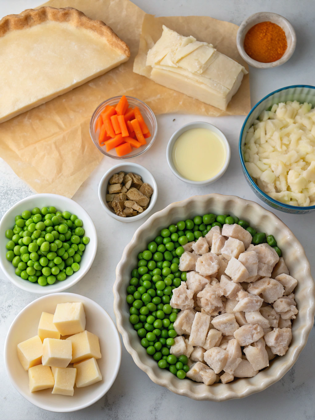 chicken pot pie filo pastry, filo chicken pot pie, light pot pie recipe, healthy chicken pie, crispy filo dinner, comfort food lightened